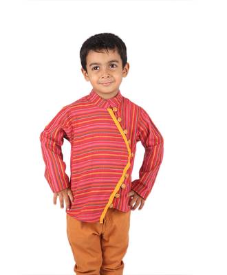 Red Multicolor printed Stripes cotton boys-shirt 2
