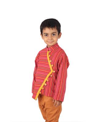 Red Multicolor printed Stripes cotton boys-shirt 3