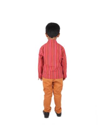 Red Multicolor printed Stripes cotton boys-shirt 4