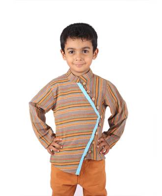 Brown Multicolored printed Stripes cotton boys-shirt 1
