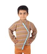 Brown Multicolored printed Stripes cotton boys-shirt