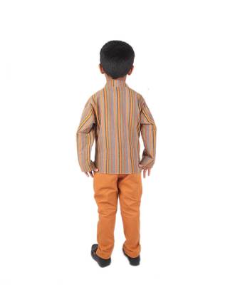Brown Multicolored printed Stripes cotton boys-shirt 4