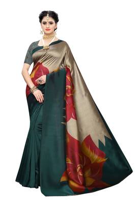 Multicolor printed art silk saree with blouse 1