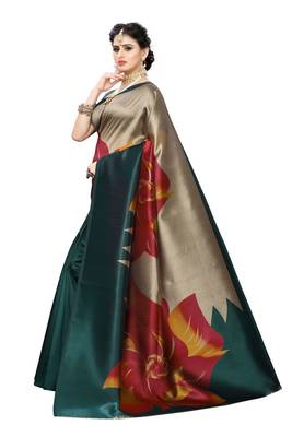 Multicolor printed art silk saree with blouse 2