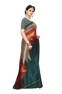 Multicolor printed art silk saree with blouse 3