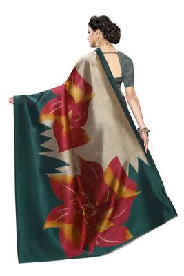 Multicolor printed art silk saree with blouse 4