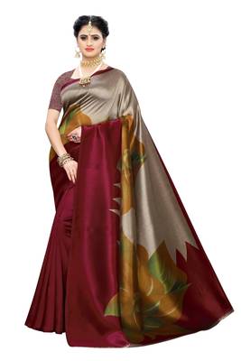 Multicolor printed art silk saree with blouse 1