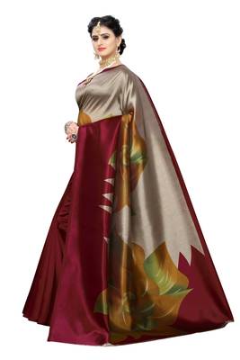 Multicolor printed art silk saree with blouse 2
