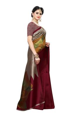 Multicolor printed art silk saree with blouse 3