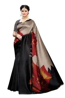 Multicolor printed art silk saree with blouse 1