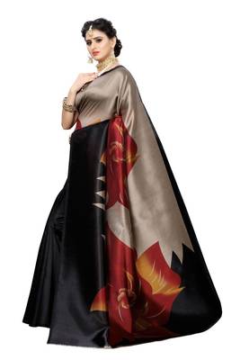 Multicolor printed art silk saree with blouse 2