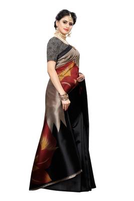 Multicolor printed art silk saree with blouse 3