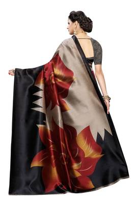 Multicolor printed art silk saree with blouse 4