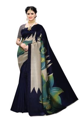 Multicolor printed art silk saree with blouse 1