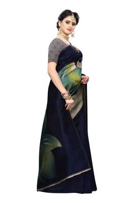 Multicolor printed art silk saree with blouse 3