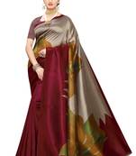 Multicolor printed art silk saree with blouse