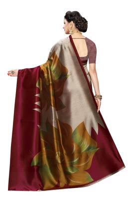Multicolor printed art silk saree with blouse 4