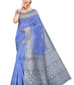 Blue printed art silk saree with blouse