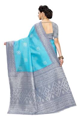 Green printed art silk saree with blouse 4