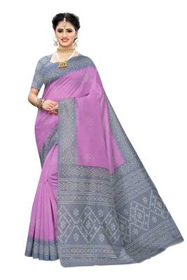 Violet printed art silk saree with blouse 1