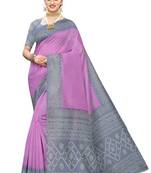 Violet printed art silk saree with blouse