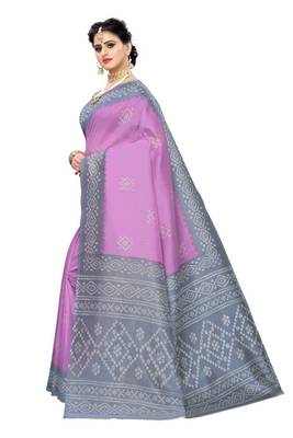 Violet printed art silk saree with blouse 2