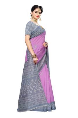 Violet printed art silk saree with blouse 3