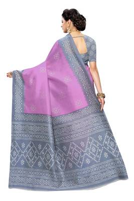 Violet printed art silk saree with blouse 4