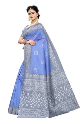 Blue printed art silk saree with blouse 2