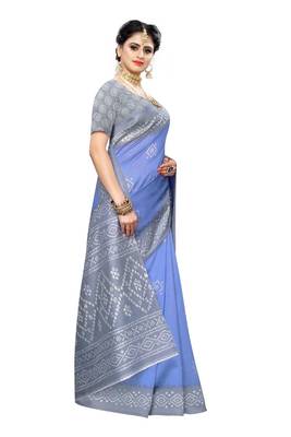 Blue printed art silk saree with blouse 3