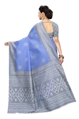 Blue printed art silk saree with blouse 4