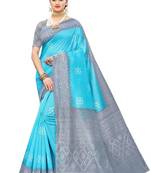 Green printed art silk saree with blouse