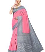 Pink printed art silk saree with blouse