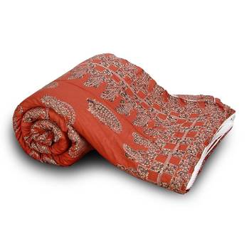 orange cotton handcrafted Jaipuri Razai (Quilt) 1