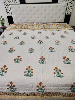 white cotton Handcrafted Jaipuri Razai (Quilt) 1