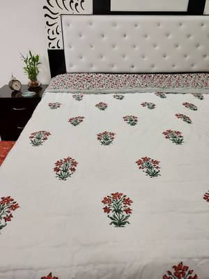 white cotton Handcrafted Jaipuri Razai (Quilt) 1