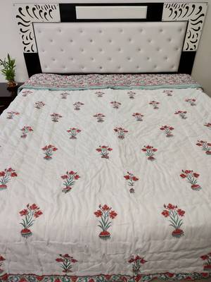 white cotton Handcrafted Jaipuri Razai (Quilt) 1