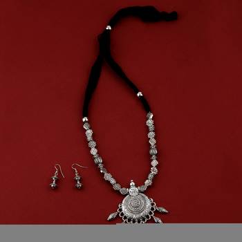 Elegant Oxidised Adjustable Pendant Designer Mala Set Jewellery For Women Girl 1