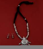 Elegant Oxidised Adjustable Pendant Designer Mala Set Jewellery For Women Girl