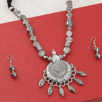 Elegant Oxidised Adjustable Pendant Designer Mala Set Jewellery For Women Girl 2