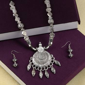 Elegant Oxidised Adjustable Pendant Designer Mala Set Jewellery For Women Girl 3