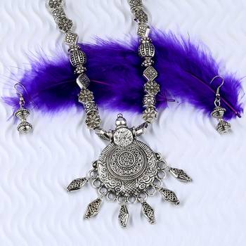 Elegant Oxidised Adjustable Pendant Designer Mala Set Jewellery For Women Girl 4