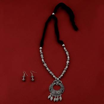 Silver Oxidised Party Wear Adjustable Pendant Stylish Mala For Women Girl 1