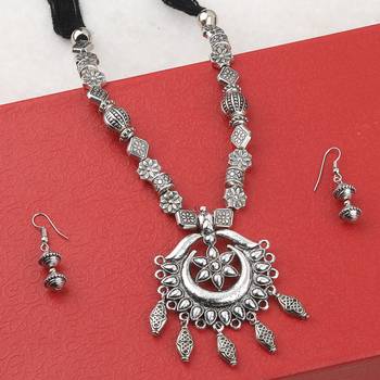 Silver Oxidised Party Wear Adjustable Pendant Stylish Mala For Women Girl 2