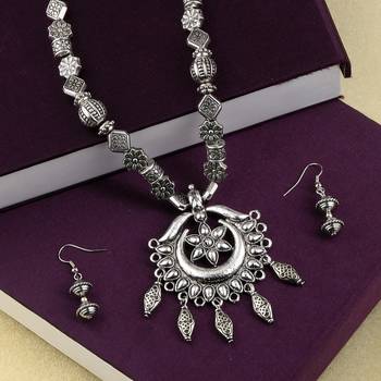 Silver Oxidised Party Wear Adjustable Pendant Stylish Mala For Women Girl 3