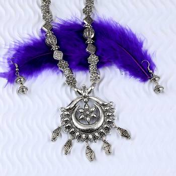 Silver Oxidised Party Wear Adjustable Pendant Stylish Mala For Women Girl 4