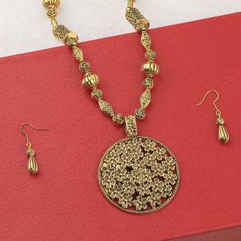 Designer Gold Plated Flower Pendant Mala Set For Women Girl 2