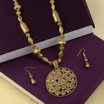Designer Gold Plated Flower Pendant Mala Set For Women Girl 3