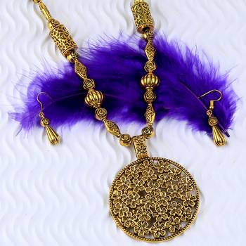 Designer Gold Plated Flower Pendant Mala Set For Women Girl 4