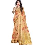 Beige printed linen saree with blouse